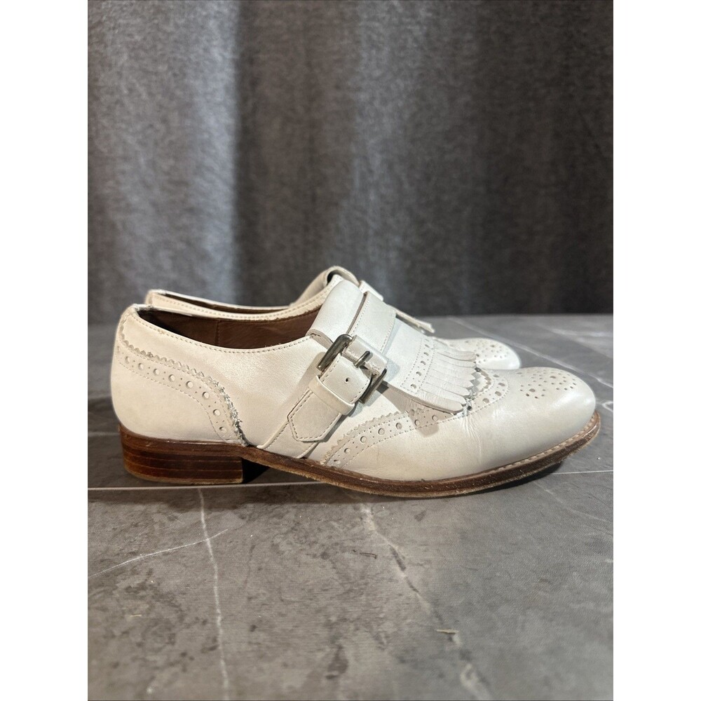 Vintage Made In Spain Monk Strap Kiltie Leather Saddle White EU 38 US 7 B18
